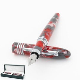Monteverde USA Ruby Mountain Fountain Pen, Medium JoWo Nib, Red Acrylic Resin, Polished Chrome Trim, Luxury Gift Box Included