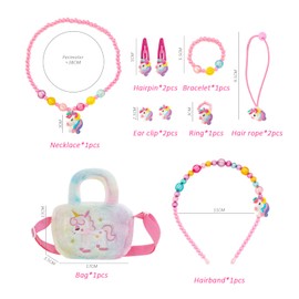NyxSeat 11 Piece Jewellery Set for Girls, Rainbow Horse Handbag, Rainbow Horse Jewellery Accessories for Children, Hair Accessories Gift Set for Girls, Birthday Gifts, Polyester