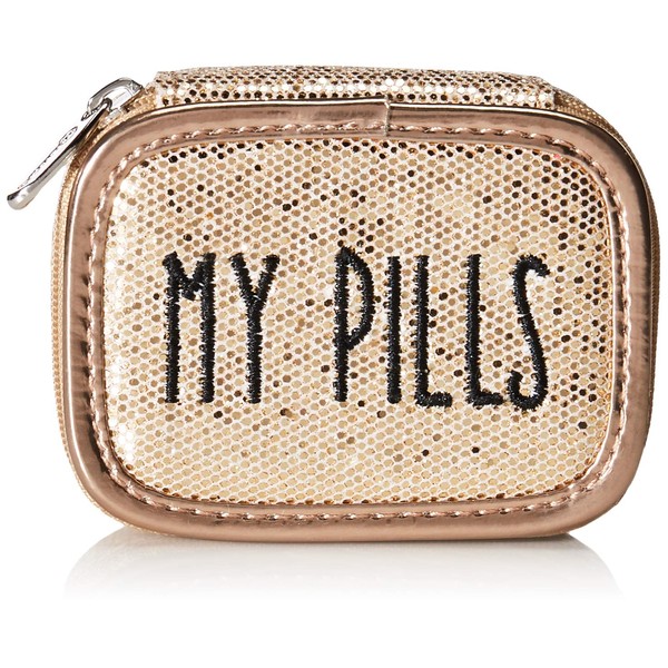 MIAMICA Women's Zippered Pill Case with 8-Day Removable Plastic Organizer, 3.5” x 2.75” x 1.25”, Weekly Medicine Box with Compact Design, Gold Glitter, One Size