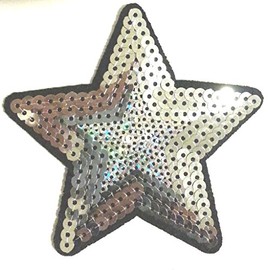B2SEE Rhinestone Glitter Sew-On Badge / Iron-On Patch Sticker Iron On Patches Applique with Sequins for Dresses Women to Iron On Silver Star 8.8 cm