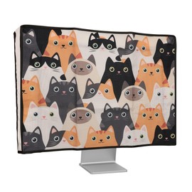 kwmobile Dust Cover for 24-26" Monitor - Linen Monitor Protector with Design - Cats Orange/Black/White