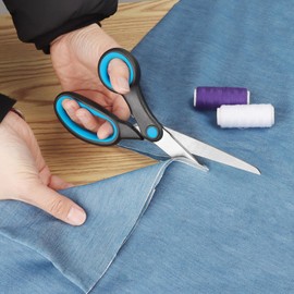 Vutyvve Left-Handed Scissors, 2 Pieces 8-Inch Stainless Steel Scissors Set with Soft Grip for Home, School, Office, Sewing Fabrics, Blue