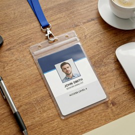 20Pcs Vertical Badge Holders, ID Card Badge Holder, Plastic Name Tag Holder Social Security Cards Protector, Badges Sleeve for Work ID Card, Proximity Cards, Driver’s License