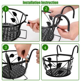 Tosnail 2-Pack Metal Plant Holders for Indoor Outdoor Railings, Fence Plant Hangers, Hanging Flower Baskets for Porch, Balcony, Stair Railing, Black