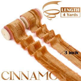 MEEDEE Cinnamon Velvet Ribbon 2 Inch Frayed Edge Velvet Silk Ribbon 2 Rolls 4 Yards Crinkle Ribbon Crushed Velvet Ribbon Christmas Velvet Ribbon for Christmas Tree, Gift Wrapping, Holiday Decor