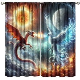 FAOTELY Fire and Ice Dragon Curtains Fantasy Fairytale Blue Red Dragon Boys Girls Teen Blackout Window Drapes for Bedroom Living Room Kitchen Cafe Decor （W21xL45 Inch） x2 Decor