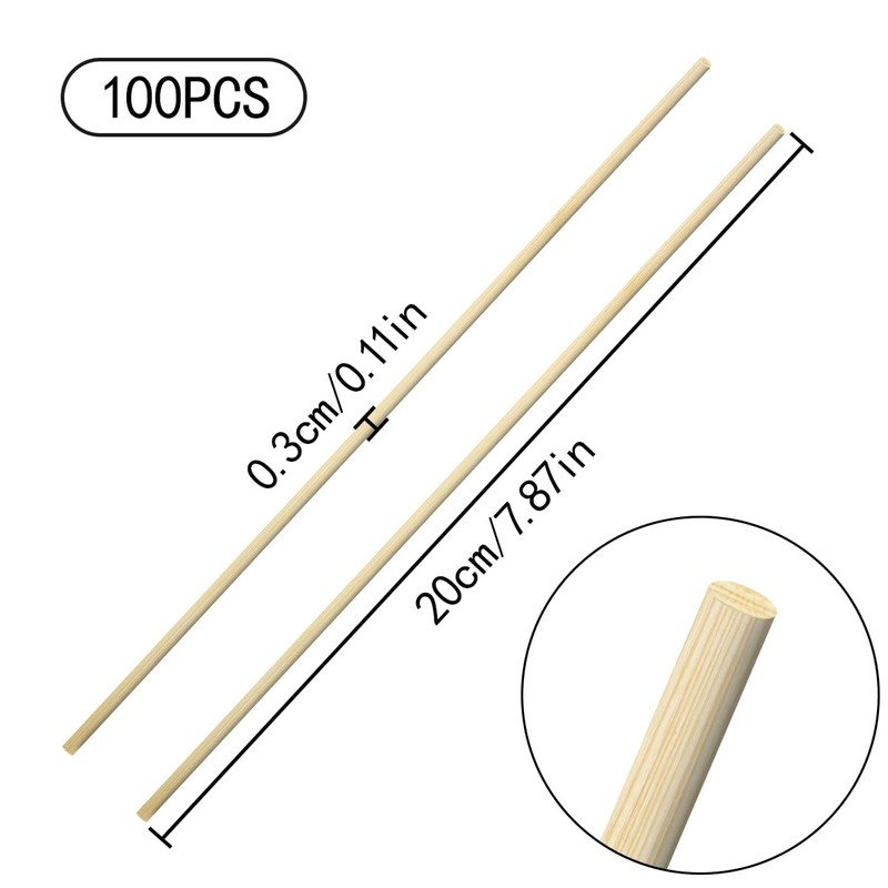HAIKING Bamboo Dowel Rods, 100 PCS Round Unfinished Wooden Craft
