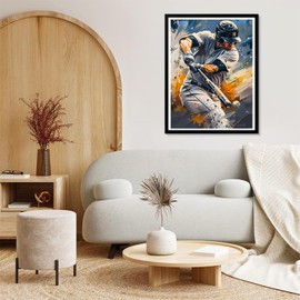 EATUKYIC DIY Baseball Diamond Painting, The Handsome Baseball Player Paint by Numbers for Beginners, Full Round Diamond Art Kits for Room Decor Living Room Decor 12x16 inch