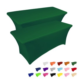 IVAPUPU 2 Pack 6FT Table Cloth for Rectangular Fitted Events Stretch Emerald Green Table Covers Washable Table Cover Spandex Tablecloth Table Protector for Party, Wedding, Cocktail, Banquet, Festival