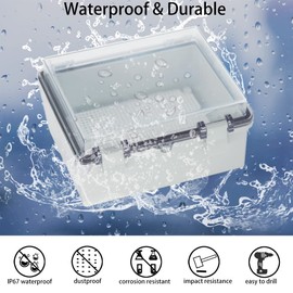 Otdorpatio Junction Box, Hinged Clear Cover IP67 Waterproof ABS Project Box with 2 NPT 1/2" Cable Gland, Electrical Box Enclosure with Mounting Plate & Wall Bracket 8.7 x 6.7 x 4.3inch(220x170x110mm)