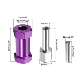 sourcing map 4pcs 12mm Wheel Hex Drive Hubs Adapter Combiner Coupler, Aluminum 25mm Extension with Nut Latch for 1/10 RC Crawler Car Parts, Purple