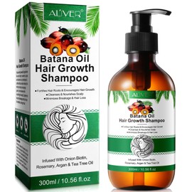 Batana Oil Hair Growth Shampoo, 300ml Hair Loss Shampoo for Thinning Hair for Women and Men, Herbal Thicker Fuller Hair Shampoo with Rosemary, Argan Oil & Onion Biotin, Hair Thickening Shampoo