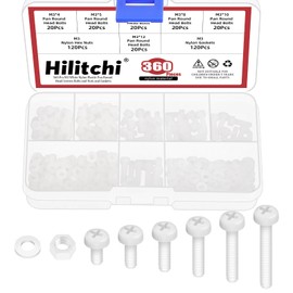 Hilitchi M3 White Nylon Plastic Pan Round Head Screws Bolts Threaded Nylon Screws and Nuts and Washers Assortment Set