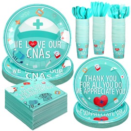 194 Pcs CNA Nursing Graduation Decorations Nurse Week Disposable Paper Tableware Set Happy CNA Week Party Supplies with Plates Cups Napkins for Nursing Assistant Party Supplies, Serve 24