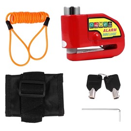 AIXXCUVQ Metal Motorcycle Alarm Disc Lock for Ultimate Protection Against Theft Anti-corrosion Disc Brake Lock with Anti-Theft Alarm, Red + lock +bag