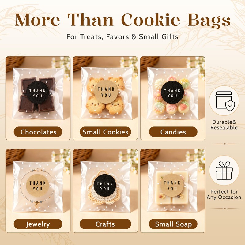 NPLUX 200PACK Self Sealing Cellophane Treat Bags Clear Cookie Bags