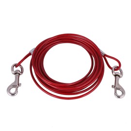 5 mm x 5 m Steel Lead Long Wire Dog Cable with Chains Stainless Steel Dual Fix Bucklelweight Outdoor Yard Camping (Red)