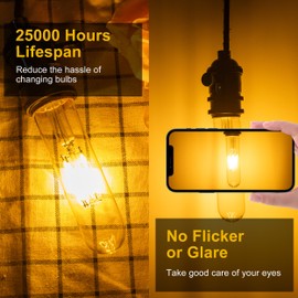 runquiz T10 Tubular Led Bulbs 60w Equivalent, Dimmable 5.25 Inch Led Tube Bulb, E26 T30 Edison Tubular Clear Light Bulbs, 2700K Warm Light Long Skinny 6W 4 Pack