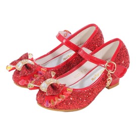 BFOEL Girls Princess Shoes Mary Jane Low Heel Glitter Flats for Toddler Little Kid (1M Little Kid,red 34)
