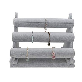 Polmart W3-G Detachable 3-Tier/Triple Bar Jewelry Display, Gray Velvet