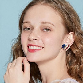 coadipress 3 Pairs American Flag Stud Earrings for Women Fashion Red Blue Star Butterfly Dragonfly July 4th USA Patriotic Independence Day Earrings Jewelry Accessory (2 Pairs Crystal USA Earrings)