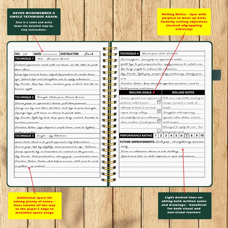 LKTHSEEK Jiu Jitsu Training Journal BJJ Notebook for Martial Arts
