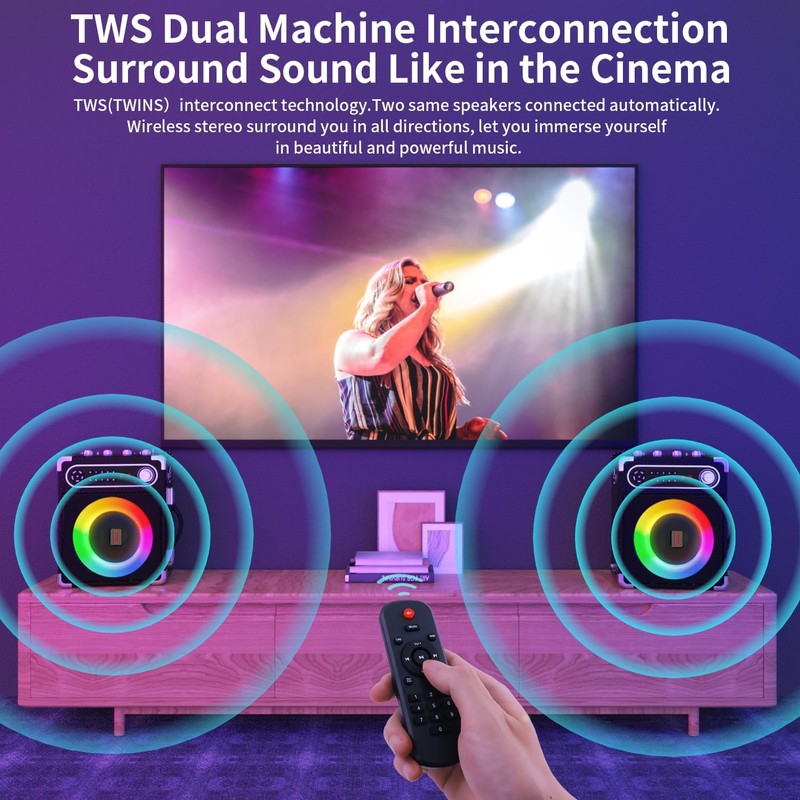Karaoke Machine with 4 Wireless Microphones, Portable Bluetooth 5.1 Speaker