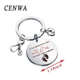 CENWA NICU Nurse Keychain Gifts Midwife Jewelry Baby Footprints Stethoscope Keychain It’s Beautiful Day to Save Tiny Humans Keychain Pediatric Nurse Gift (to Save Tiny K)