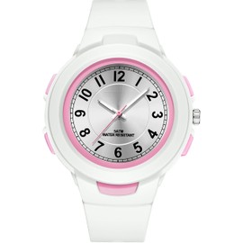 findtime White Watch for Women 5 ATM Water Resistant Silicone Band Arabic Numerals Analog Quartz Wrist Watches Easy to Read