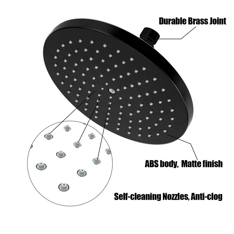 8.7 Inch Fixed Shower Head 220 cm Rainfall Swivel Ball