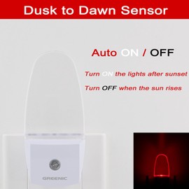 GREENIC Red Plug in LED Night Light 2 Pack Dusk to Dawn Sensor for Bedroom, Bathroom, Kitchen, Hallway