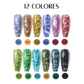 Obp Poligel Nail Glitter Grueso Para Decoración De Uñas 12pz15ml
