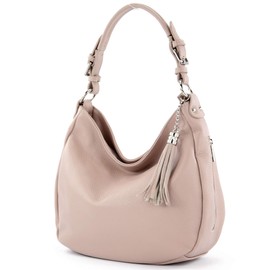 modamoda de T200 Women's Leather Shoulder Bag Handbag, Handmade in Italy, Pink beige