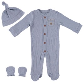 Baby Gear Boys' Baby Clothes Matching Hat and Mittens Pajama Set for Sleep and Play, Pastel Blue