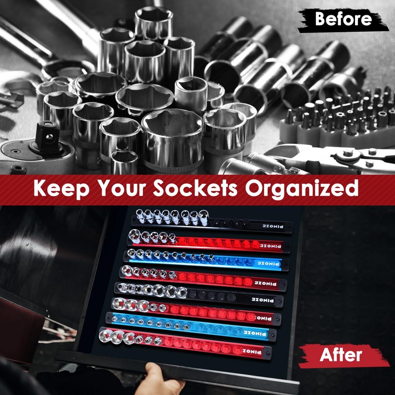 PINOZE 1/4" Magnetic Socket Holder Organizer - Aluminum Alloy Socket