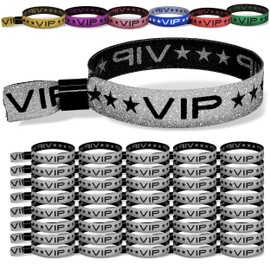 TARACANA 100 Pack Silver Sparkle VIP Party Wristbands with Secure Locking Clip. Must Have Adjustable Sparkle VIP Wrist Bands for Events, Parties, Weddings and Festivals