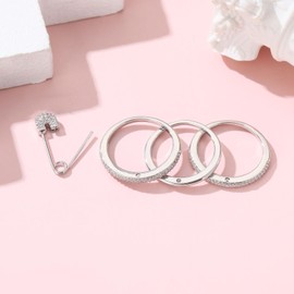 BLBLJERY Safety Pin Silver Stackable Rings for Women Non Tarnish 14k Gold Plated Statement Ring Set Cubic Zirconia Wedding Rings Thumb Ring Stack Pack Unique Jewelry Gift Women Size 7