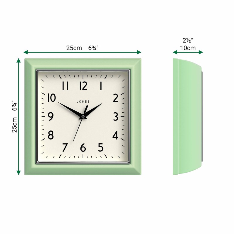 JONES CLOCKS® Mustard Wall Clock | Square Retro Clock |