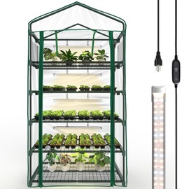 Bstrip Indoor Greenhouse with Grow Light, 5-Tier Large Green House, 5Pcs Grow Lights for Seed Starting with Timer, PVC Tent with Airflow Windows, Indoor Greenhouse Cabinet 40.2x18.9x74.8in