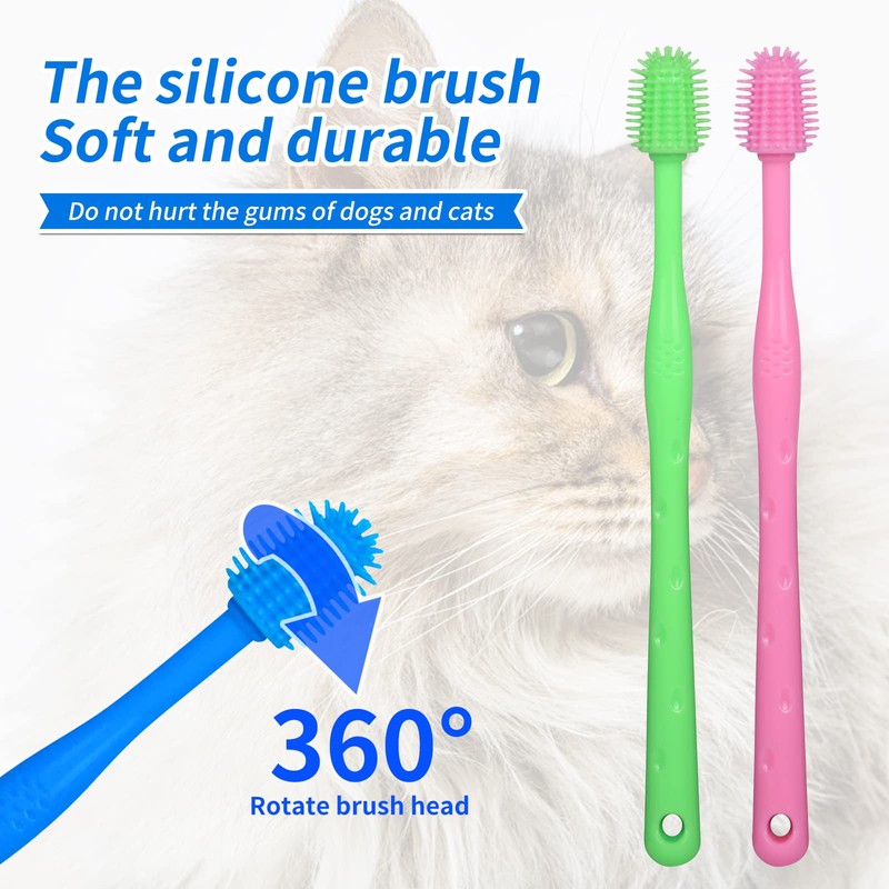 CUECOMER 3 Pack Cat Toothbrush with 360-degree Head,Full Surround Bristles