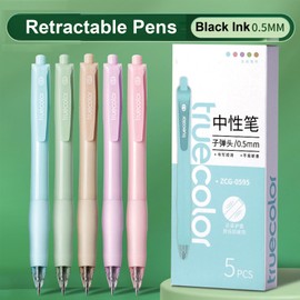 MOZXIRZ 5 Pcs Cute Gel Pens Retractable Pens 0.5mm Black Ink Writing Pen Aesthetic Pastel Morandi Pen for Girls Boys Women Men Office School Supplies (5Pcs Cute)