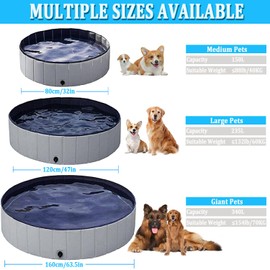 Taeku Foldable Dog Pool – Durable Collapsible Pet Bathing Tub for Pets Dogs and Cats Portable Pet Wading Pool for Indoor Outdoor (Gray 48 x 12in)