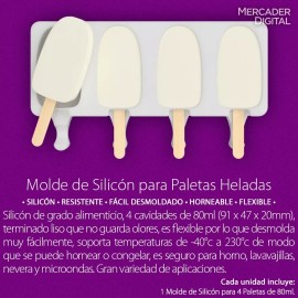 Mercader Digital 2 Pzs Molde Silicón 4 Paletas Heladas 80ml Hielo Congeladas