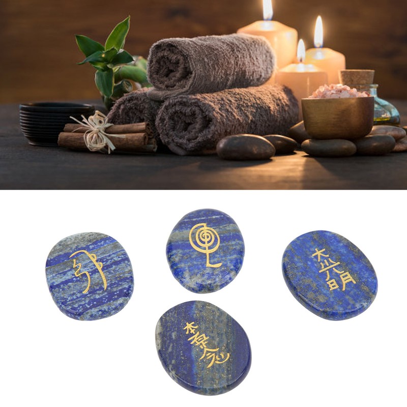 4Pcs Reiki Symbols Stones Smoother Surfaces Engraved Reiki Stones for