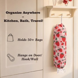 SEJGGKQ Strawberry Grocery Plastic Bag Holder and Dispenser,Farmhouse Home Decor,Reusable Grocery Accessories Organizer,Garbage Shopping Trash Bags Storage for Kitchen,Gifts for Women Family