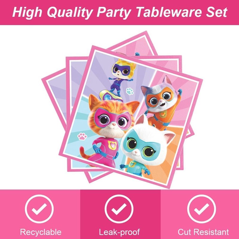 Super Kitties Birthday Party Tableware Set for 10 People -