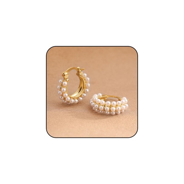 Pearl Earrings for Women, Trendy Pearl Gold Plated Chunky Hoop