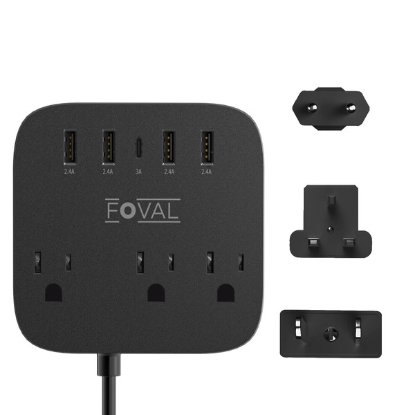 European Travel Plug Adapter, FOVAL EU UK US Power Strip
