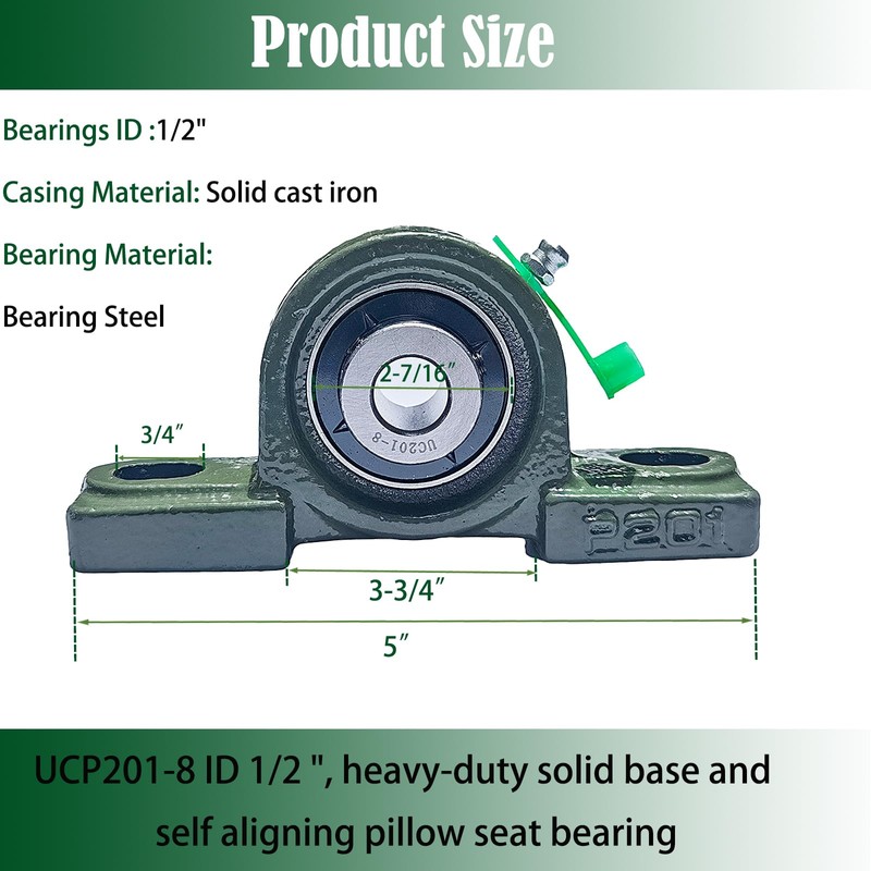 Tonmp 4 Pack UCP201-8 Pillow Block Mounted Ball Bearing -Bearing