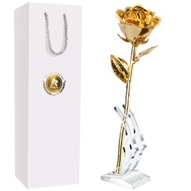 AliveRose 24k Gold Rose, Golden Rose Made from Real Rose - Unique Design Dipped Rose for Anniversary Valentines Mothers Day Birthday Gifts (Golden Rose with Stand)
